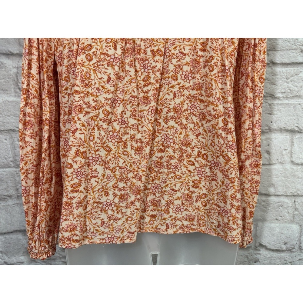 Old Navy Womens M Peach Floral Boho Peasant Top Tassel Elastic Smocked V Neck - Picture 8 of 10